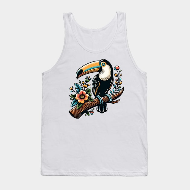 Toucan bird on a tree branch with colorful flowers Tank Top by Art_Boys